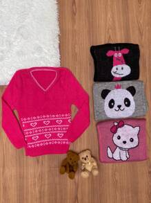Kit 3 Suéter Feminino Infantil Menina Modelo Variadas blusas de lã Agasalho