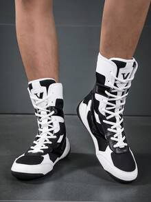 TOLLN 1 双男式拼色超细纤维皮革和网眼室内健身防滑拳击训练鞋，适合所有季节的健身房 - 白色 - 查看 5