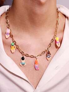 1 pieza Collar colgante de nadador de dibujos animados coloridos y divertidos, joyería personalizada Y2K para mujeres, lindo y - Multicolor - Ver 2