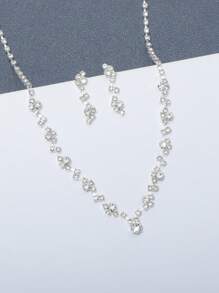 1pc Necklace + 1pair Earrings Fashionable Luxury Crystal Inlaid Necklace & Earring Set, Bridal Wedding Party Jewelry