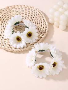2pcs/Set Girls Daisy Flower Elastic Hair Scrunchies Set