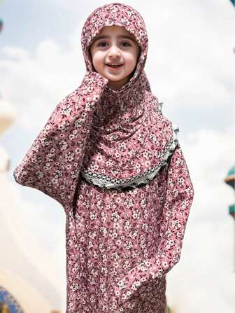 Rose Red Small Plum Blossom Pattern Headscarf For Girls, Children, Teens - Elastic & Comfortable With Wide And Long Design, Suitable For Daily Outdoor And Home Use