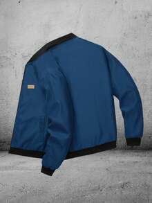 Winter Plus Size Men's Outdoor Sports Casual Stand Collar Baseball Jacket, Solid Color Zipper Thick Coat, Gift For Boyfriend, Husband, Friend, Father's Day - Royal Blue - View 2