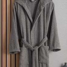 Accappatoio con cappuccio in cotone a righe unisex GÜVENAL EOS, prodotto in Turchia, 100% cotone, taglia M-L-XL, idea regalo per matrimonio, corredo, set da bagno