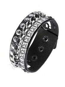 Punk Style Bracelet, Unisex Gothic Clothing Accessories, Rivet Leather Bracelet For Hiphop And Rock Outfits - Black - View 5
