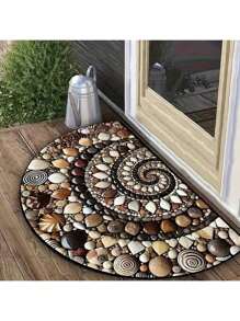 1 Stück halbrunder Polyesterteppich, Blumen- und Bienen-Design, rutschfest, geeignet für Innen- und Außenbereich - perfekt für Wohnzimmer, Schlafzimmer, Küche, Badezimmer, Terrasse, Heim-Dekoration und Fußmatte, Türvorleger, Badezimmer-Dekoration, Sommer