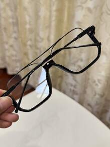 1 Stück Damen Mode Vintage Quadratische Piloten Oversized Schwarze Nicht-Verschreibungsbrille, Lässig Dekoration für täglichen Ausgang und Straßenfotografie