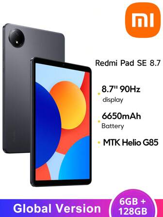  Redmi Pad SE con pantalla de 8.7 pulgadas, WiFi, versión global, 6GB+128GB, procesador MediaTek Helio G85, sistema operativo Xiaomi HyperOS, resolución 1340*800, batería de 6650mAh (típica) con carga rápida de 18W