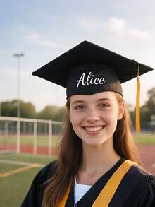 Customizable Name Text Graduation Cap/Bachelor's Degree Cap, University Student Graduation Season Personalized Graduation Cap, Doctoral Cap For 18 Year Old Adult Ceremony, Tassel Style Graduation Ceremony Bachelor Cap, Graduation Season Apparel, Enrollment Ceremony Attire Accessories, University Student Attire - Multicolor - View 3