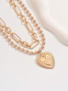 2pcs/Set Minimalist Rugged Heart Shaped Pendant Necklace, Fashion Handmade Chain Necklace For Women Clavicle, Classic Jewelry Luxury Accessories, Gift For Friends, Adjustable Length - Multicolor - View 5