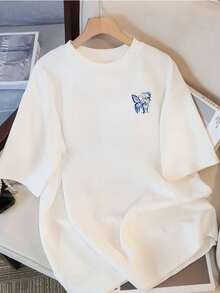 200g Pure Cotton T-Shirt 2025 Summer Ladies New Short Sleeve Pure Cotton Holiday Pattern Short Sleeve Round Neck Couple Wear Small Shirt Tops - 白色 - 查看 4