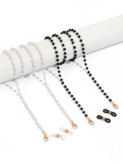 Bộ 2 dây đeo kính thời trang đính ngọc trai giả, phù hợp cho kính râm, kính đọc sách, dây đeo kính chống thất lạc, dây đeo kính silicon chống trượt, dây trang trí khẩu trang, món quà tuyệt vời.