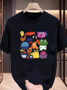 1 Pcs Women's Y2K Cartoon Graffiti Print T-Shirt – Fun Design, Soft And Breathable Short Sleeve Top, Machine Washable, White Comfortable - Màu be - Xem 5