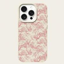 1 pieza Funda de teléfono elegante con patrón de animal del bosque rosa, de material de TPU floral rosa, compatible con Apple/Teléfonos, regalo de primavera - Blanco - Ver 6