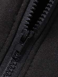 LQTY 女士秋冬纯色黑色拉链外套，韩版风格，舒适复古时尚通勤百搭Y2K女式外套，适合户外休闲小众朋克风开衫连帽外套 - 黑色 - 查看 7