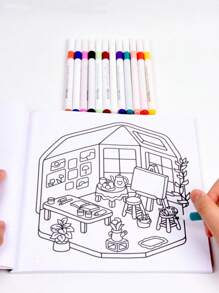 1pc Cozy Escapes:Easy Coloring Book For Adults And Teens, Colouring Book Super Cute Designs Of Cozy, Hygge Spaces For Relaxation (Cozy Spaces Coloring) .Back To School A Relaxing Gift For Friends, Couples, And Family . Painting Kit [Default Without Pen]