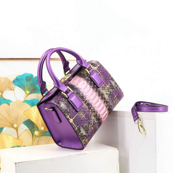 Modische Oberklasse-Handtasche für Frauen, Luxus-Designertasche, Superfiber-Lederhandtasche für Damen, hochwertige schuppige Schlangenledertasche, leuchtende Farbe Boutique Damenta sche, exquisite Sonderanfertigung Schlangenleder-Frauenhandtasche 25cm