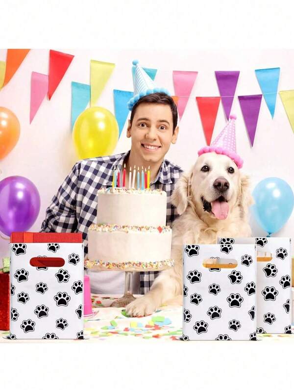 10 plastikowych torebek na prezenty z odciskiem psiej łapy, urodziny, uniwersalne torby na prezenty na imprezę, torby na prezenty ślubne