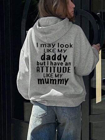 Tween Girls' Letter Print Loose Fit Hooded Long Sleeve Sweatshirt