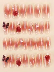 Bộ 30 móng tay giả hình bướm màu tím bóng dáng quan tài dài vừa phải + 1 gel thạch và 1 khối đệm móng tay để thiết kế nghệ thuật làm móng - Nhiều màu - Xem 5