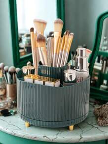 1pc 360° Rotating Makeup Organizer - 5 Compartments Bathroom Vanity Caddy, Elegant Plastic Cosmetic Organizer For Brushes, Lipsticks, Skincare - 4 Color Options, Hand Washable, Cosmetic Storage Box | Modern Aesthetic | Plastic Back To School