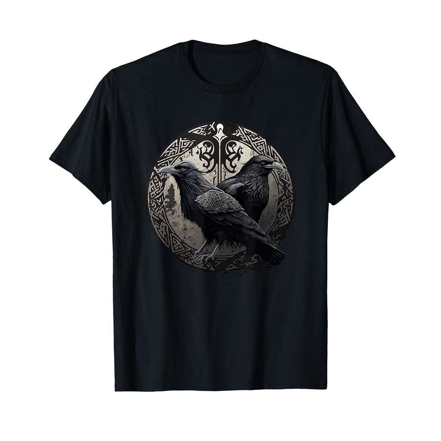 Huginn And Muninn Ravens Norse Mythology Viking Symbols T-Shirt@ KI Personalized Gifts - Black - View 1
