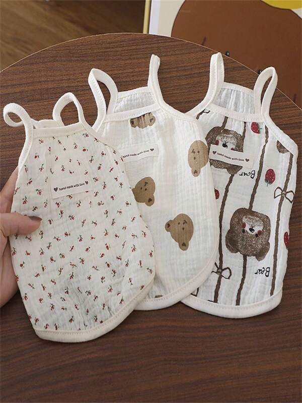1pc Summer Lightweight Pet Vest, Cute Bear Pattern, Polyester Fabric, Breathable For Small/Medium Dogs And Cats