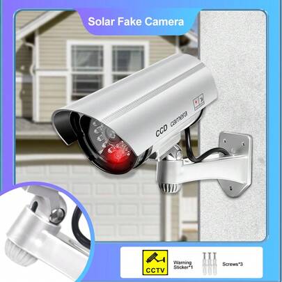 1pc Solar Powered Realistic Fake Security Camera, Home/Yard/Garage Anti-Theft Dummy Surveillance Camera With Red Flashing Light, Lightly Water-Resistant, Battery Powered & Solar Powered Models Available