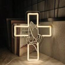Enseigne au néon Mi Bautizo/Cher Dieu merci/Faites confiance au Seigneur/Croix, Lumières au néon de croix LED pour décoration murale, Lumières au néon de Jésus pour la chambre à coucher, Jour du baptême, Église chrétienne, Fête d'anniversaire, Décoration de Pâques, Mariage, Éclairage d'ambiance pour la décoration de la maison, Alimentation USB réutilisable, Facile à installer.