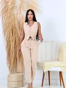 Women's Formal Skinny Pants Tailoring Set - Beige - View 1