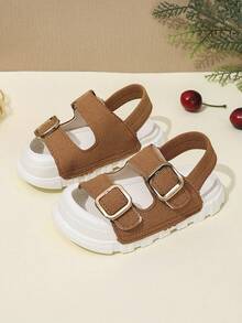 1 Pair Baby Closed Toe Summer Sandals, Double-Strap Design, Simple & Refreshing, Suitable For Summer, Size Runs Small, Recommend Ordering One Size Up - Brown - View 3