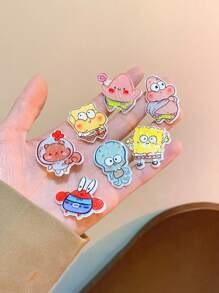 SPONGEBOB Attache-cheveux mignon en forme de cœur girlish avec Katong SquarePants, pince à cheveux en acrylique, franges, cheveux abimés, pince latérale pour enfants, accessoire pour cheveux, pinces à griffes, pinces à cheveux, barrette, pinces à cheveux