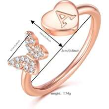 TUANZISP 1pc Elegant Copper Butterfly Heart Letter Ring, Adjustable Personalized Initial A-Z Rings, Fashionable & Casual Jewelry Gift For Women