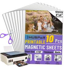 10 片可打印磁性片，4R（4 X 6 英寸）柔性磁性片，光面磁性纸，无粘性，用于喷墨打印机制作冰箱照片，DIY 工艺品照片磁性片，学校用品，返校