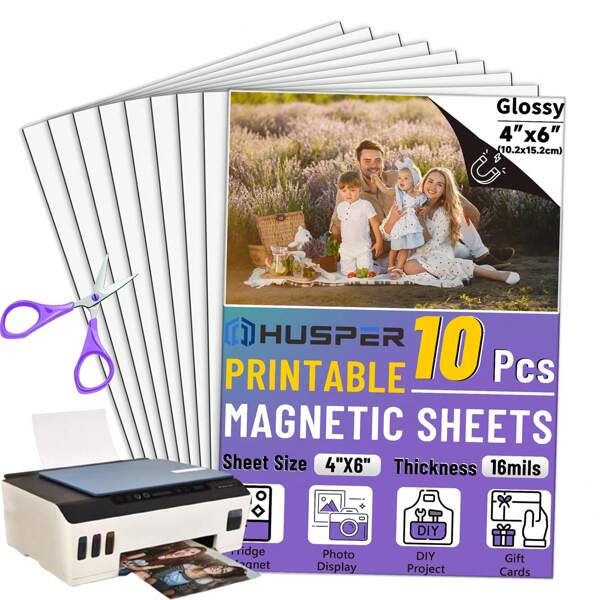 10Pcs Printable Magnetic Sheets, 4R(4 X6 Inch) Flexible Magnet Sheets Glossy Magnet Paper Non Adhesive Make Refrigerator Photo For Inkjet Printer, Photo Magnet Sheet For DIY Crafts School Supplies, Back To School