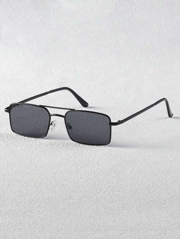 1 Stück Herren schmale doppelbalken Metall Quadrat-Rahmen Street-Style Hip-Hop Vintage Mode Brille, geeignet für den täglichen Gebrauch, Urlaub, Reisen
