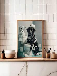 1pc Fun Black Labrador Bathroom Chaos Frameless Wall Art , Perfect For Home, Bedroom, Living Room, Bathroom, Office, Cafe- Unique Animal Mural Art, Home Decor First Choice, Funny Gift For Family And Friends - Multicolor - View 3