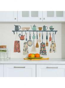 Kitchen Stickers/Decorative Stickers Kitchen Tableware Apron Bag Hanging Stickers Waterproof And Dustproof Stickers, 1 Piece Pvc Material Removable Wear-Resistant Stickers, Wall Stickers 23.6*15.7 Inches, Suitable For Kitchen Decoration, Wall Decoration, Restaurant Decoration, Interesting Birthday Gifts, Graduation Gifts, Make Your Home A New Look