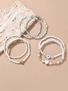 6pcs/Set Girls' Heart Shaped Bead Mixed Color Charm Bracelets