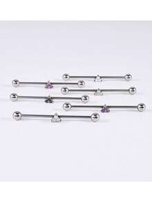 1 pieza Barra industrial de titanio F136 con accesorios desmontables, triángulo de ópalo de zirconia, joyería de perforación de titanio G23 14G para transversal - Multicolor - Ver 4