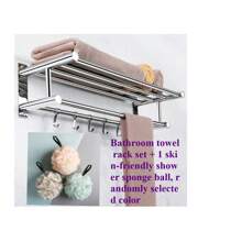 Bathroom Towel Rack - Stainless Steel Rust-Proof With Towel Bar And 5 Hooks, Shower Organizer Rack, Storage Shelf For Towels, Bathrobes, Shower Caddy, Brushes Home Bathroom Decor Bathroom Organizer Summer Back To School