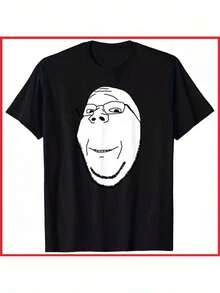 Soyjak Soy Wojak Soyboy Funny Meme Graphic T-Shirt - Black Humorous Cartoon Print Cotton Tee For Men, Soft Breathable Summer Casual Wear, Sizes S-4XL, Adult Clothing, Round Neckline Shirt, Nontransparent Fabric,100% Pure Cotton Short Sleeved Shirt, Essential For Summer And Spring, Loose Casual Round Neck, Men's Letter Printed T-Shirt, Suitable For Sports Enthusiasts - Black - View 1