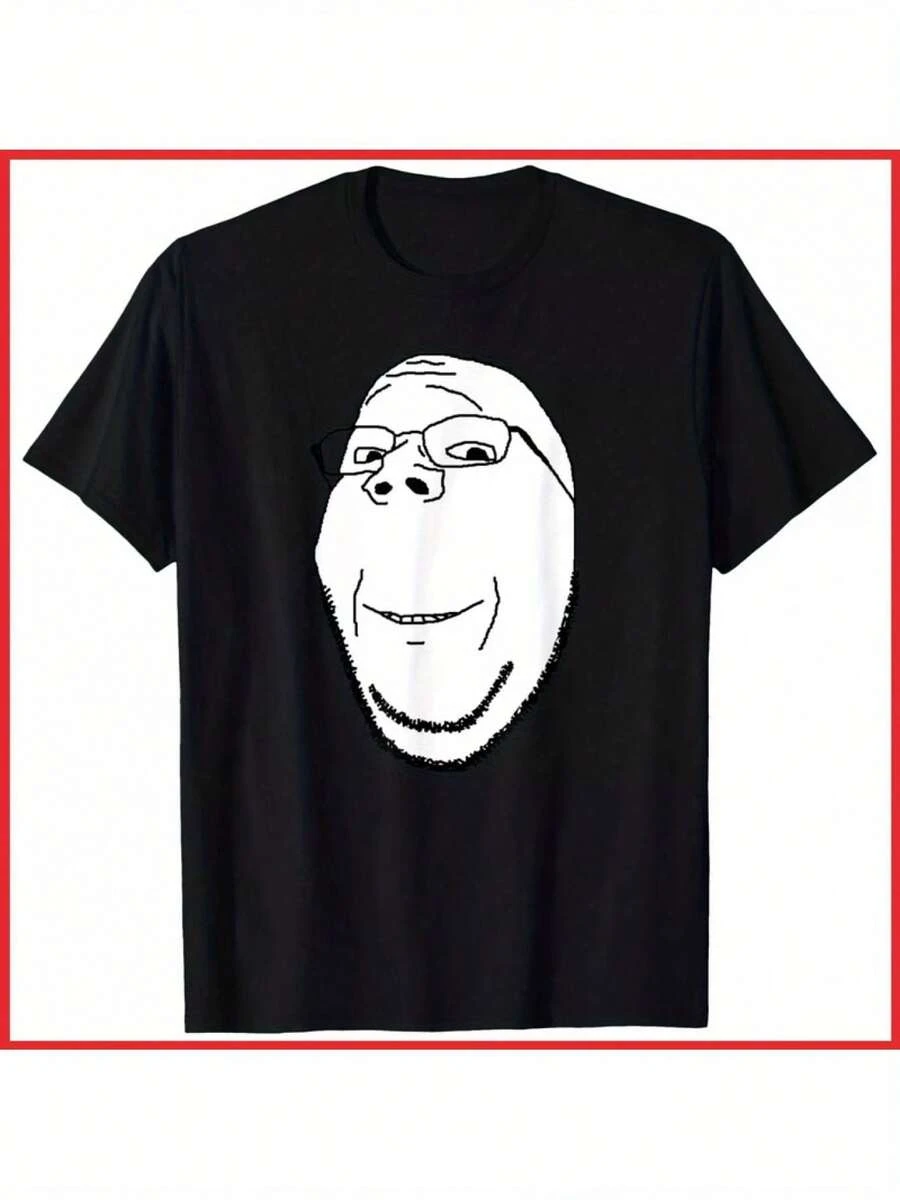 Soyjak Soy Wojak Soyboy Funny Meme Graphic T-Shirt - Black Humorous Cartoon Print Cotton Tee For Men, Soft Breathable Summer Casual Wear, Sizes S-4XL, Adult Clothing, Round Neckline Shirt, Nontransparent Fabric,100% Pure Cotton Short Sleeved Shirt, Essential For Summer And Spring, Loose Casual Round Neck, Men's Letter Printed T-Shirt, Suitable For Sports Enthusiasts - Black - View 1