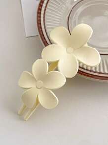 4pcs/1pc 10.5cm/4.13in Black, White, Khaki, Brown Large Flower Plastic Hair Clips, Fashionable, Versatile, Elegant, Minimalist Solid Color Hair Claws, Suitable For Daily Wear, Casual, Party, Commute, Hairstyling, Makeup, Outfit Accessorizing, Vacation Outfits Woman