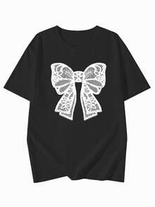 200g Pure Cotton T-Shirt 2025 Summer Ladies New Short Sleeve Pure Cotton Holiday Pattern Short Sleeve Round Neck Couple Wear Small Shirt Tops - 黑色 - 查看 3