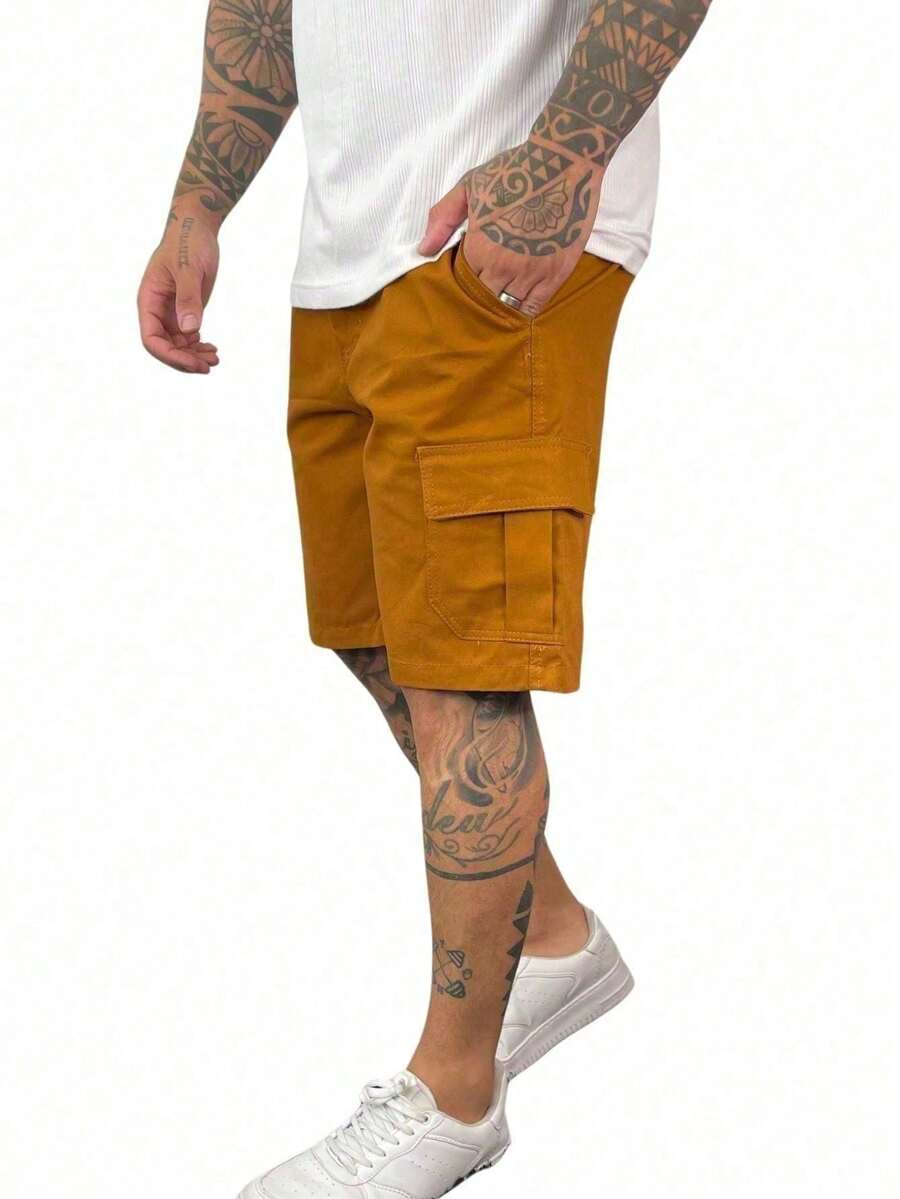Men's Bermuda Shorts With Cargo Pockets - 駝色 - 查看 1
