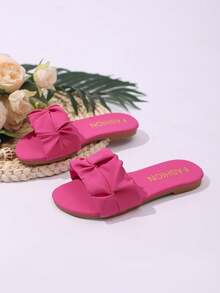 1双幼儿/小童玫红色平底沙滩凉鞋，柔软PU波浪荷叶边鞋带，圆头设计，防滑软底，套脚款式，时尚可爱，适合女童日常、海滩、度假、派对等场合，2026春夏款 - 玫紅色 - 查看 7