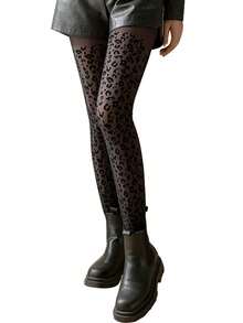 半双装女士连裤袜，豹纹性感黑色丝袜，夏季薄款丝袜 - 黑色 - 查看 13