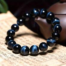 Natural Blue Tiger Eye Stone Beaded Bracelet | High Quality, True Color, Undyed, Lightning Pattern Stone Beads Stretch Jewelry | Bohemian Fashion Yoga Jewelry Gift For Men And Women | Dad/His Unique Birthday Gift - 8mm - 查看 4
