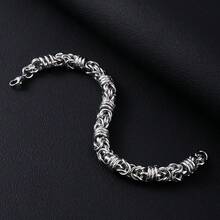 1pc Men's Stainless Steel Handmade Interlocking Dragon Bone Chain Bracelet, Fashionable Versatile Punk Style - Silver - View 2